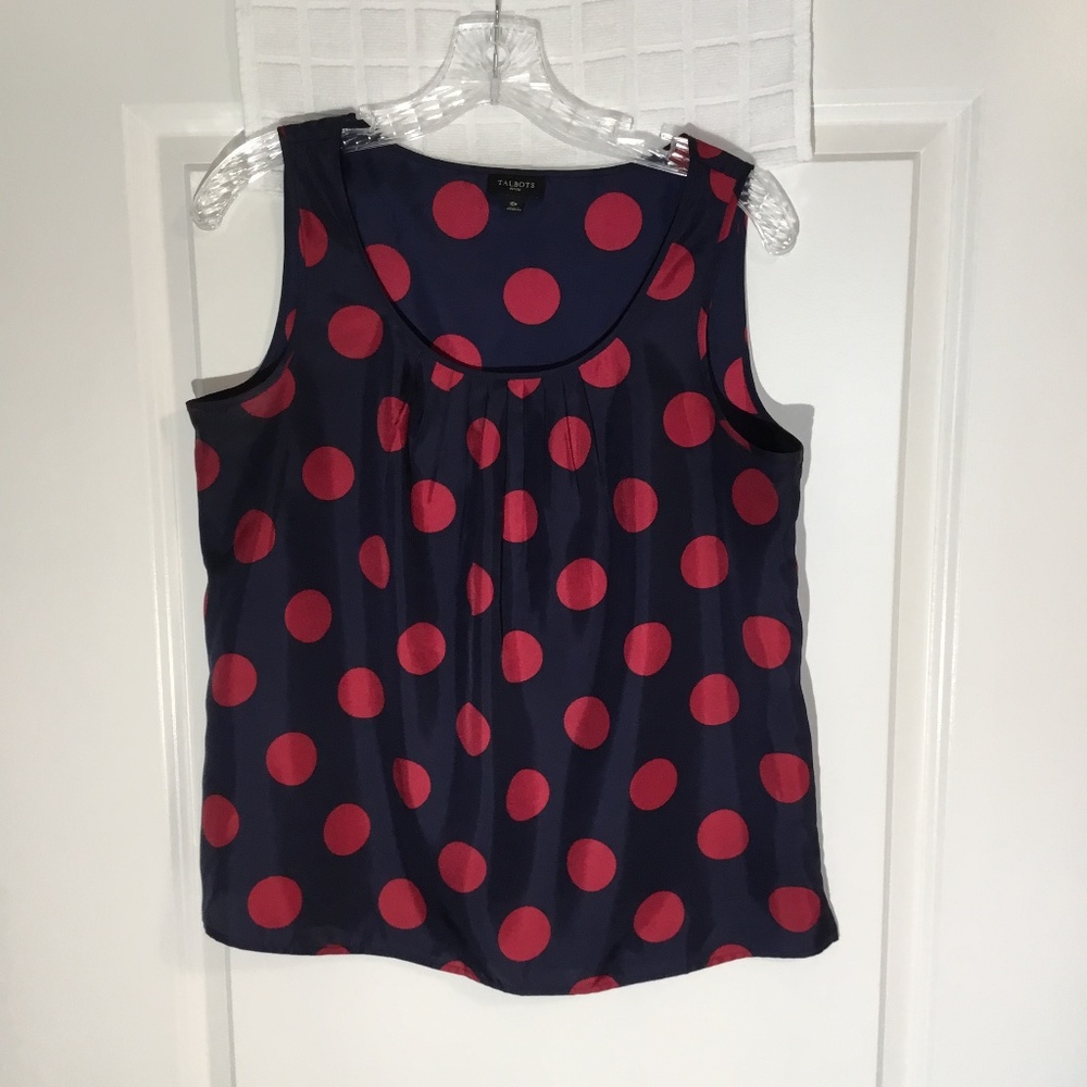 Talbots Sleeveless Red Polka Dot Top Navy/ Red Size 10P